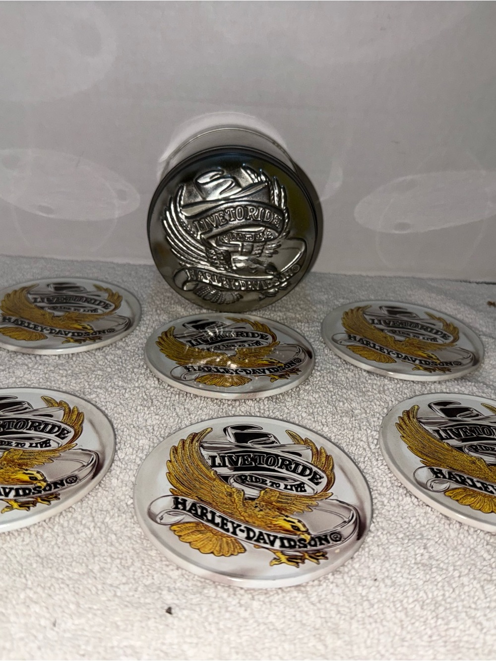 Harley-Davidson White, Gold & Black Live to Ride coaster set